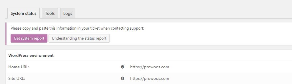 WooCommerce System Status Report