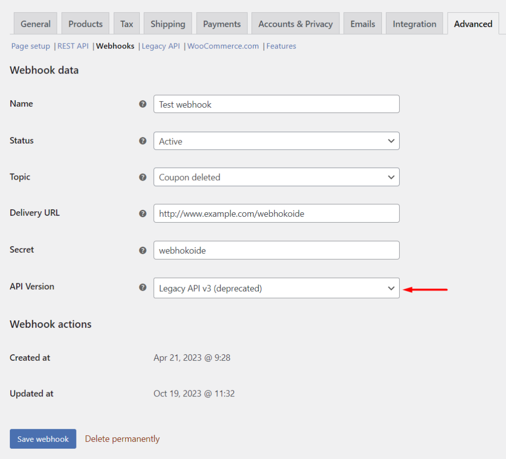 Legacy REST API settings