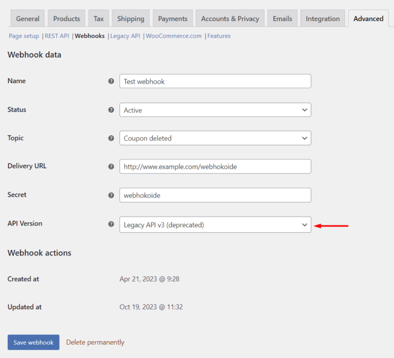 Legacy REST API settings