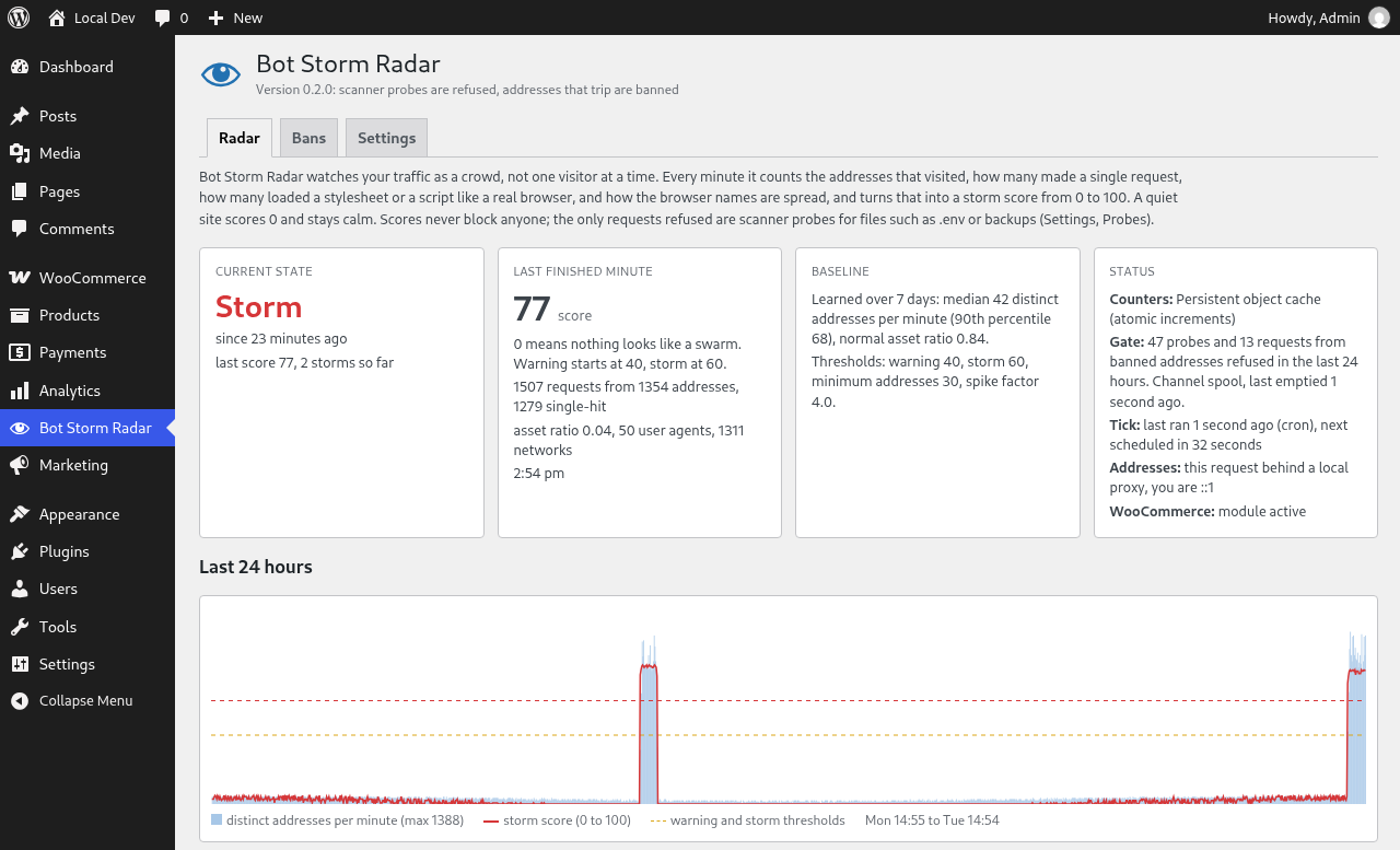 Bot Storm Radar 3 Bot Storm Radar, the Radar tab during a storm