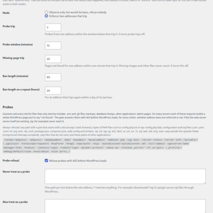 Bot Storm Radar, the address ban and probe settings