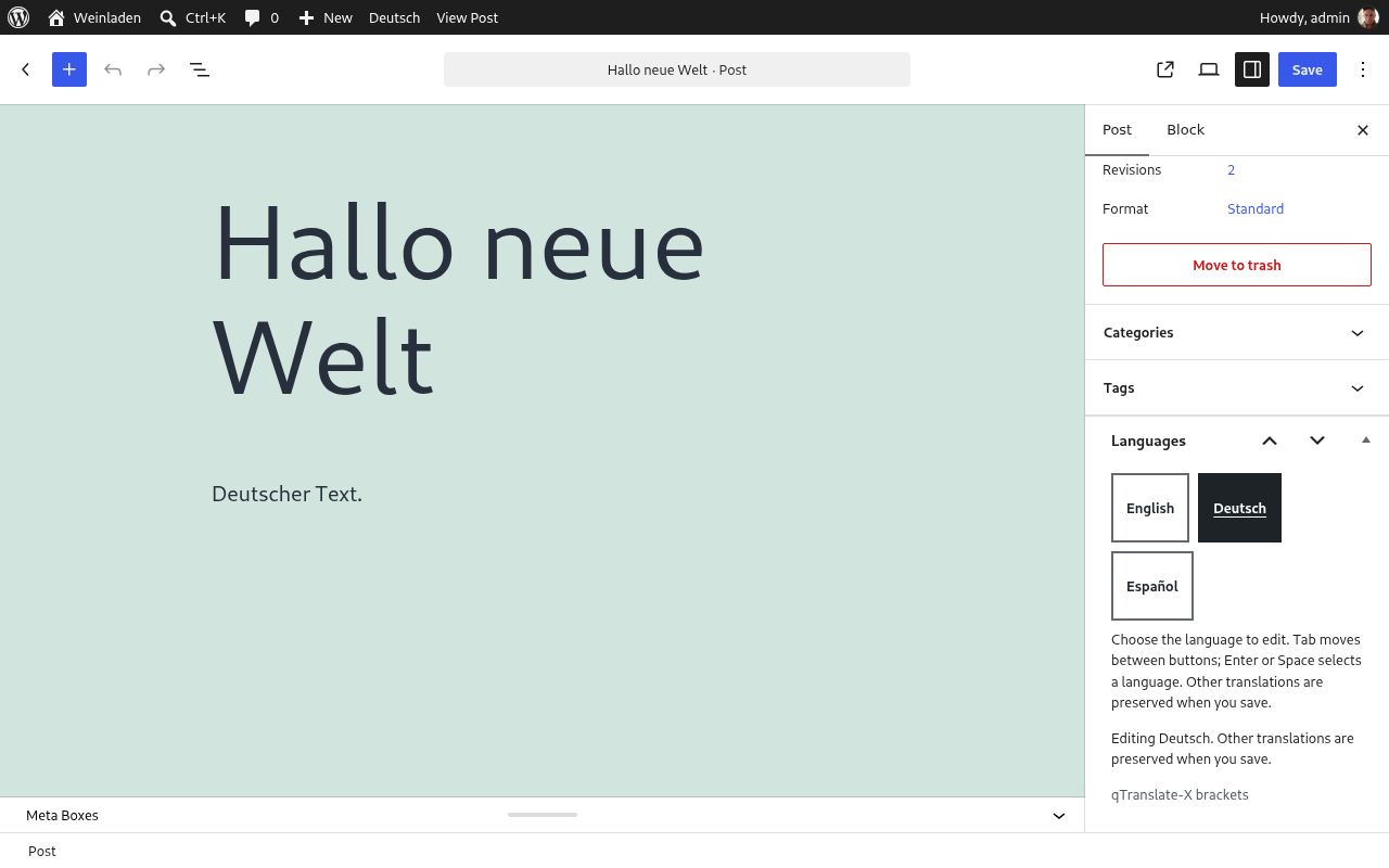 qTrad 3 qTrad, the block editor with language buttons