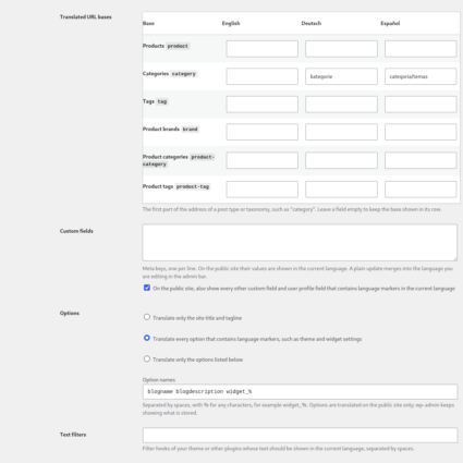 qTrad, translated URL bases, custom fields, options and text filters