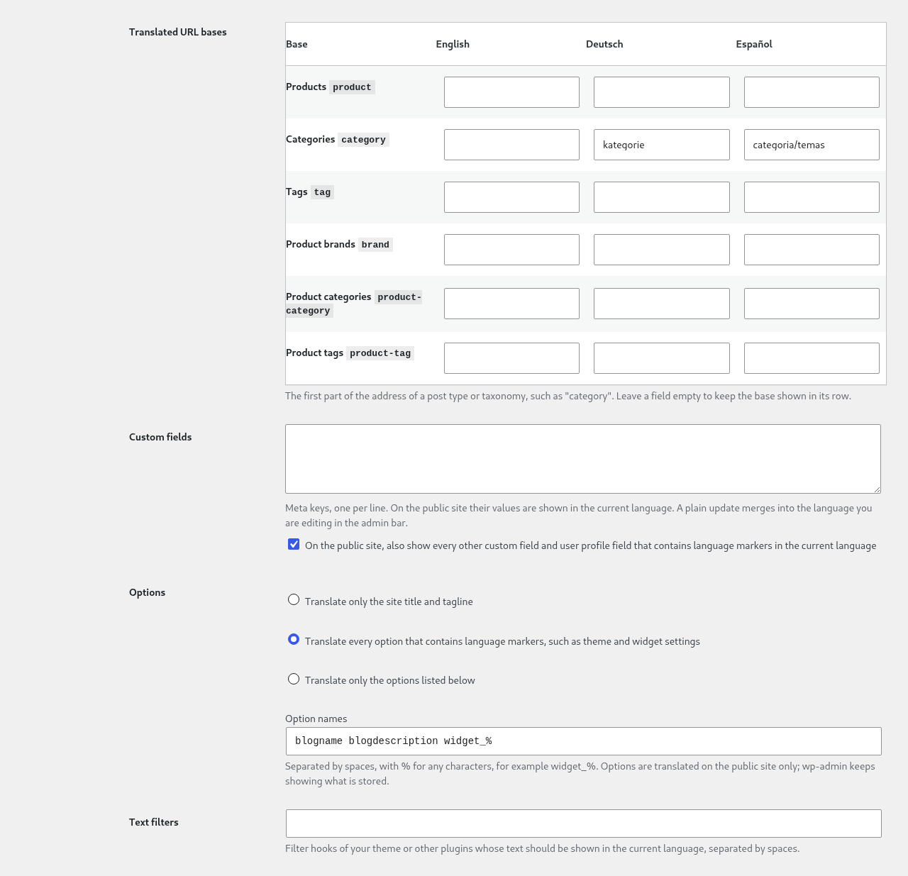 qTrad 7 qTrad, translated URL bases, custom fields, options and text filters