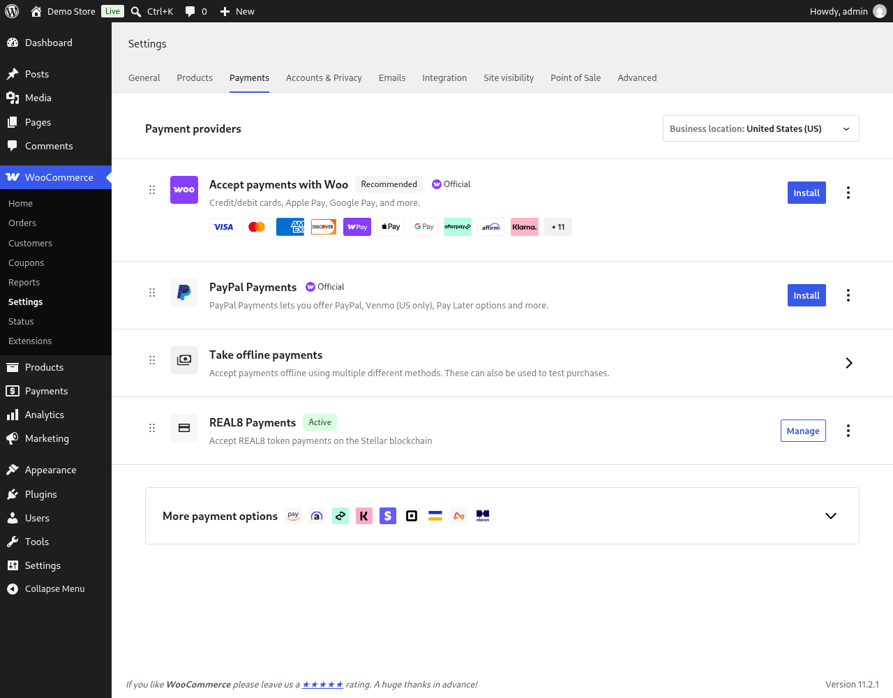 REAL8 Gateway 7 REAL8 Payments listed among the WooCommerce payment providers